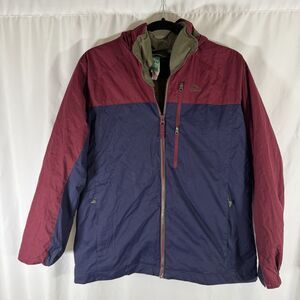 LL Bean 3 in1 Coat Boys XL 18 Blue Red Full Zip Away Fleece Jacket Zip Pock